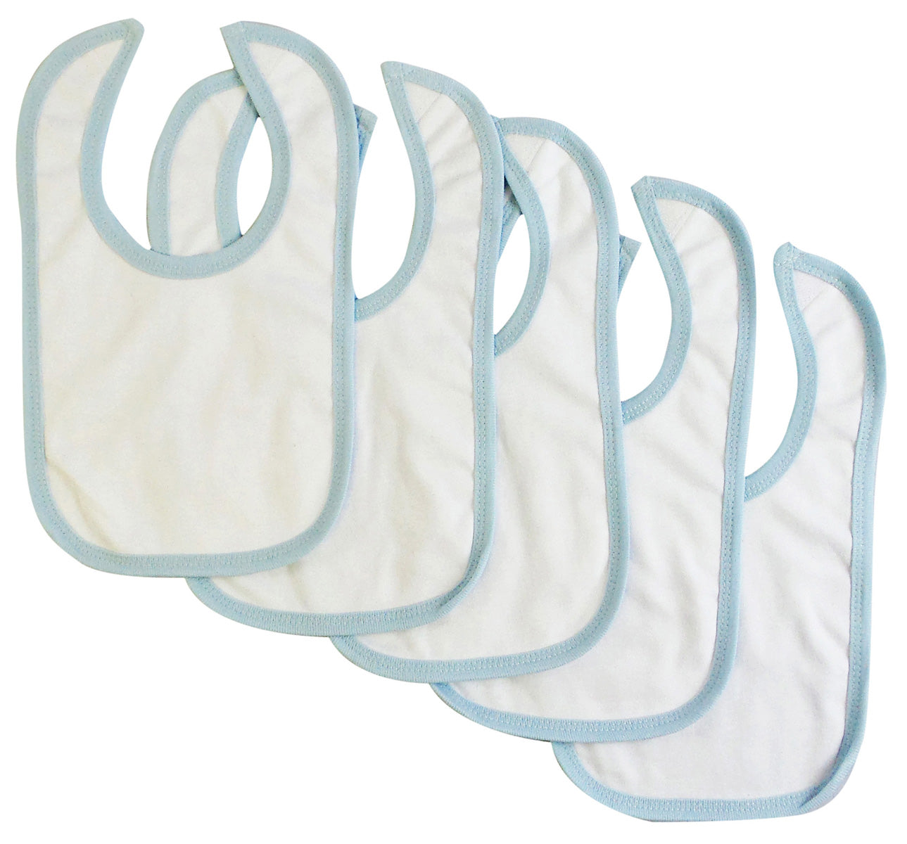 White Interlock Bib Blue Binding (Pack of 5) Blue.1023.5.Packs