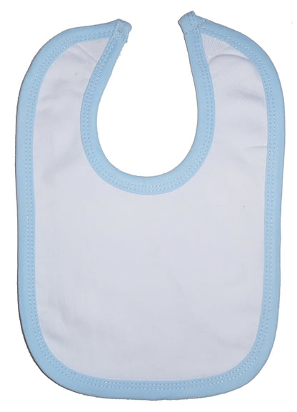 White Interlock Bib Blue Binding 1023WB