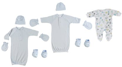 Preemie Boys Gowns, Sleep-n-Play, Caps, Mittens and Booties - 8 pc Set CS_0069